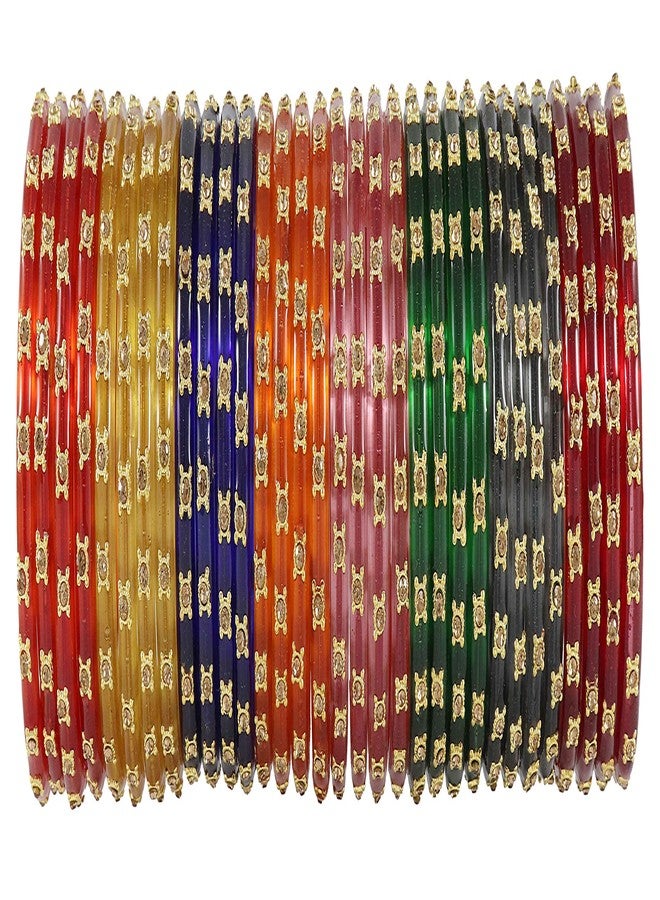 NMII Glass with Zircon Gemstone Studded worked Glossy Finished Kada Set For Women and Girls, (MultiColour_2.8 Inches), Pack Of 32 Kada Set - Image 1