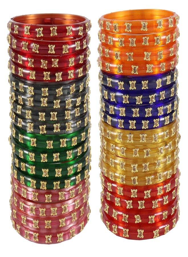 NMII Glass with Zircon Gemstone Studded worked Glossy Finished Kada Set For Women and Girls, (MultiColour_2.8 Inches), Pack Of 32 Kada Set - Image 3