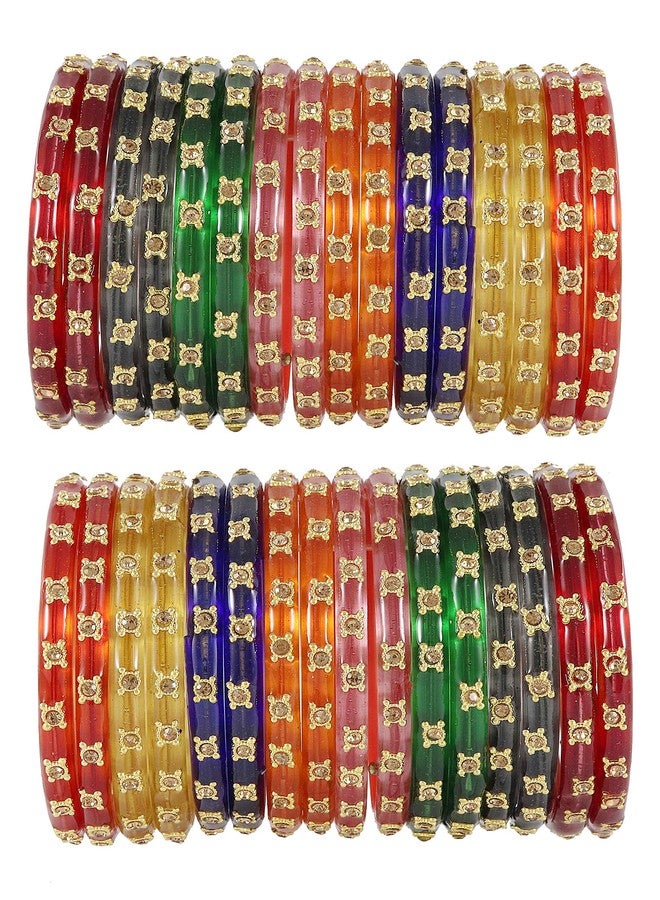 NMII Glass with Zircon Gemstone Studded worked Glossy Finished Kada Set For Women and Girls, (MultiColour_2.8 Inches), Pack Of 32 Kada Set - Image 5