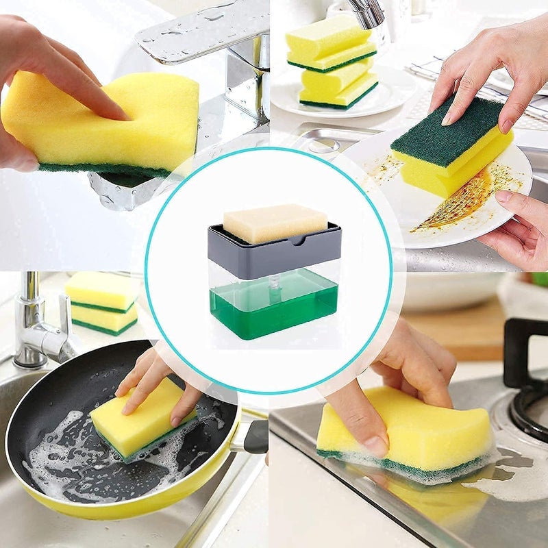Afrodite Sink Dishwasher Liquid Soap Dispenser Pump with Sponge Holder Caddy for Home and Kitchen Multicolour, Plastic - Image 3