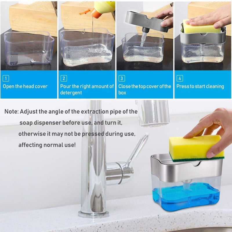Afrodite Sink Dishwasher Liquid Soap Dispenser Pump with Sponge Holder Caddy for Home and Kitchen Multicolour, Plastic - Image 4