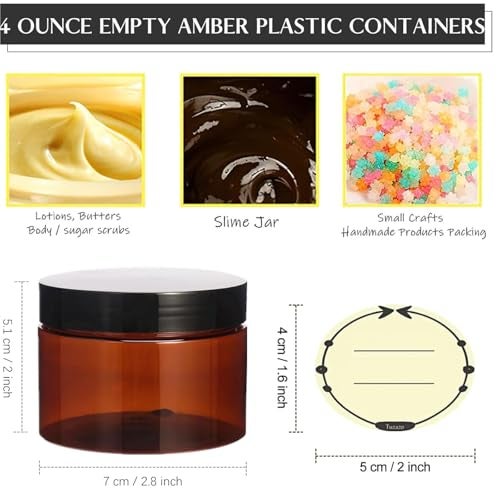 TUZAZO 4 Oz Amber Plastic Cosmetic Jars Leak Proof Small Container with lids for Cream, Lotion, Powder, Ointments, Beauty Products, 6 Pcs - Image 2