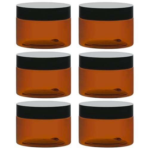TUZAZO 4 Oz Amber Plastic Cosmetic Jars Leak Proof Small Container with lids for Cream, Lotion, Powder, Ointments, Beauty Products, 6 Pcs - Image 1
