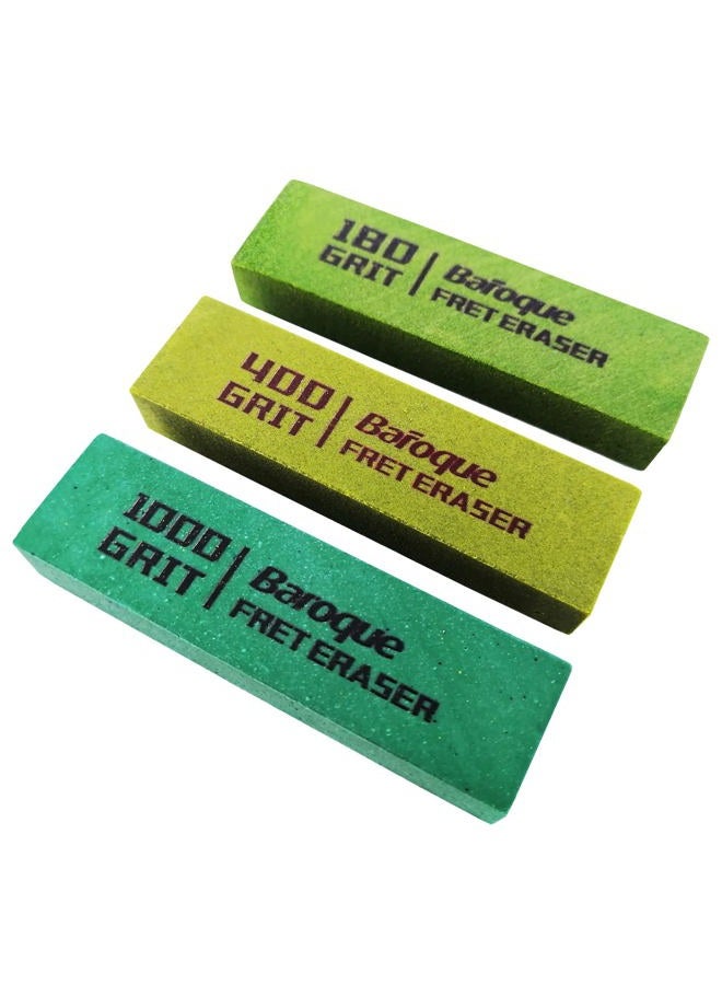 Baroque Fret Erasers 180 & 400 & 1000 Grits, Guitar Fret Polishing Abrasive Rubber Blocks, Set of 3 Grits - Image 1