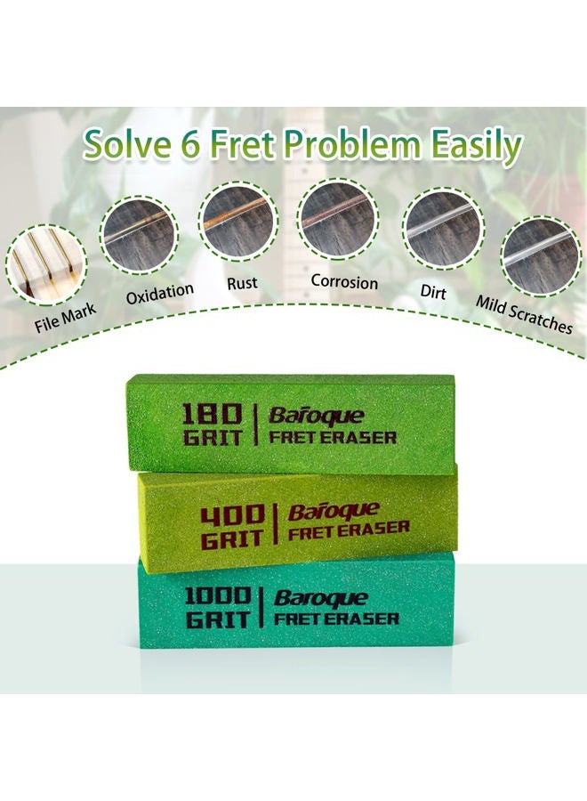 Baroque Fret Erasers 180 & 400 & 1000 Grits, Guitar Fret Polishing Abrasive Rubber Blocks, Set of 3 Grits - Image 2