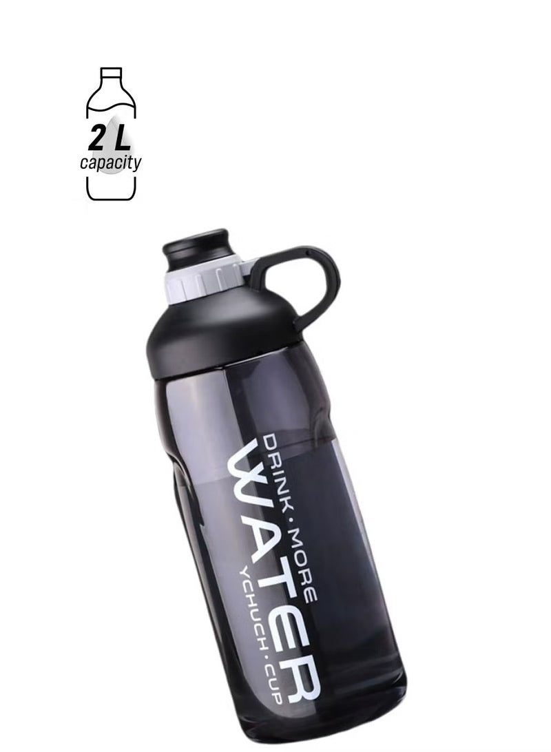 Outdoor Large Capacity Water Bottle Black 2000ml - Image 1