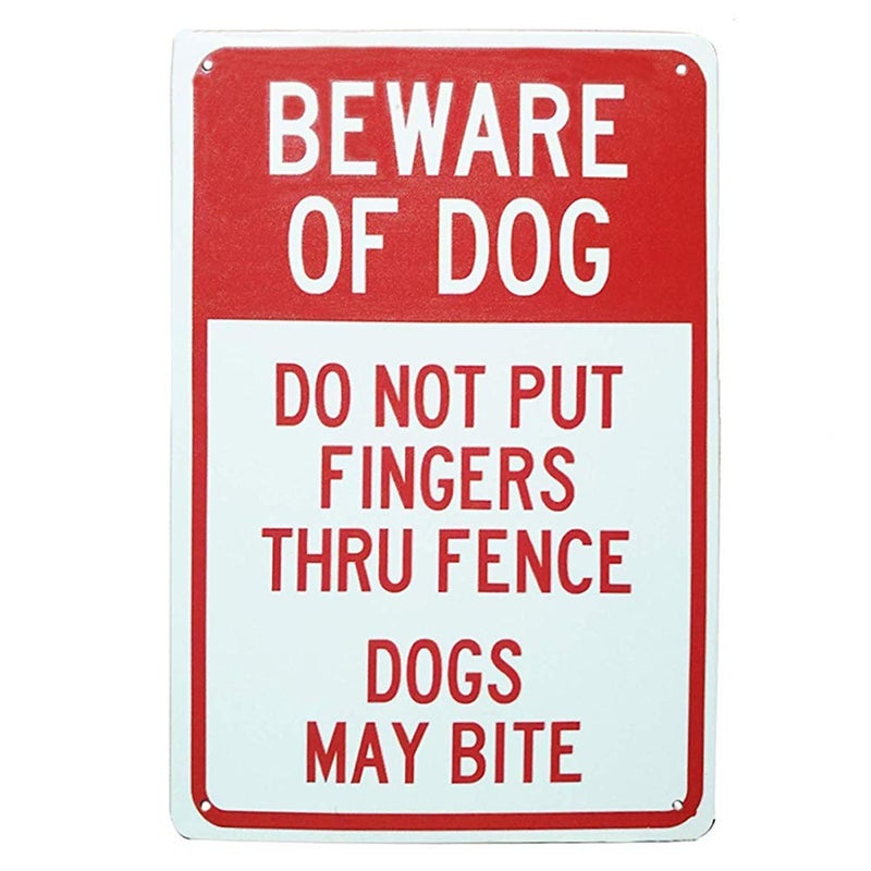 Lilyanaen New Tin Sign Metal Sign Do Not Put Fingers Thru Fence Dogs May Bite Security Outdoors Yards Safety Warning Decoratives for Outdoor  Indoor 8x12