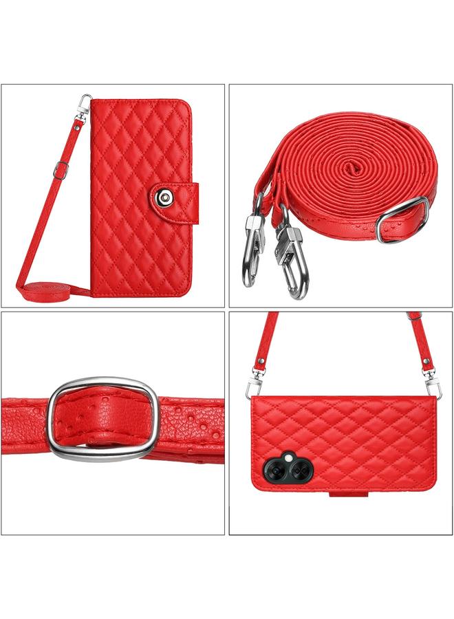 S-TOP Case For OnePlus CE 3 Lite 5G / Nord N30 Rhombic Texture Flip Leather Phone Case with Long Lanyard - Image 5