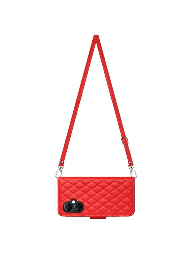 S-TOP Case For OnePlus CE 3 Lite 5G / Nord N30 Rhombic Texture Flip Leather Phone Case with Long Lanyard - Image 3