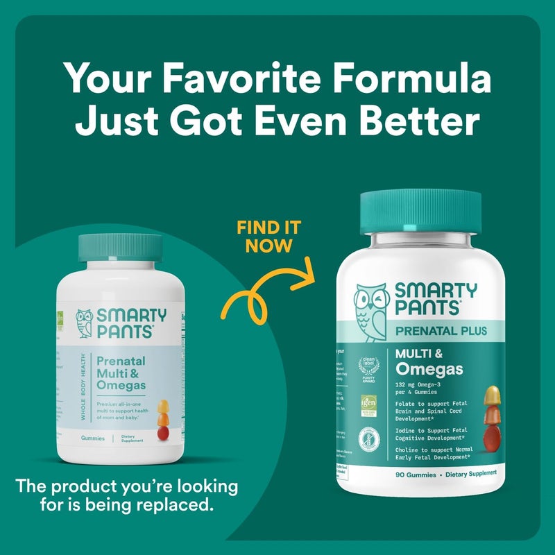 SmartyPants فيتامينات ما قبل الولادة للنساء، جوميز متعددة الفيتامينات: زيت السمك أوميغا 3 (EPA/DHA)، البيوتين، ميثيلفولات، فيتامين D3، C، فيتامين B12، B6، A، K والزنك، إينوزيتول، 120 حبة (إمداد لمدة 30 يوم) - Image 2