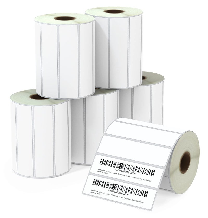 BETCKEY 4 x 1 102 mm x 25 mm Multipurpose Labels Compatible with Zebra Rollo Label PrinterPremium Adhesive Perforated 6 Rolls 8250 Labels