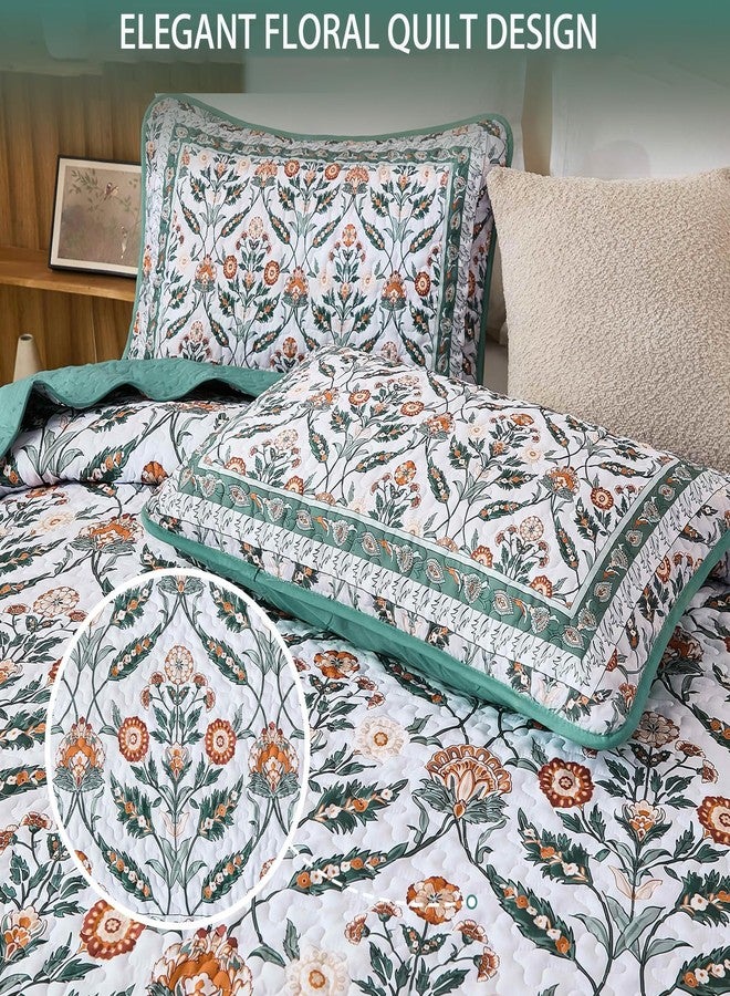 DJY Queen Size Quilt Sets, Green Floral Quilt Set Queen 3 Pieces Boho Bedspread Coverlet Set with 2 Pillowcases Soft Lightweight Microfiber Bedding for All Season (96"x90") - Image 5