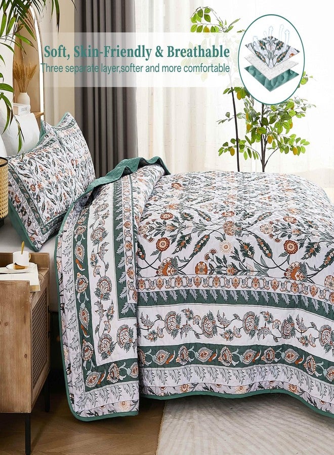 DJY Queen Size Quilt Sets, Green Floral Quilt Set Queen 3 Pieces Boho Bedspread Coverlet Set with 2 Pillowcases Soft Lightweight Microfiber Bedding for All Season (96"x90") - Image 3