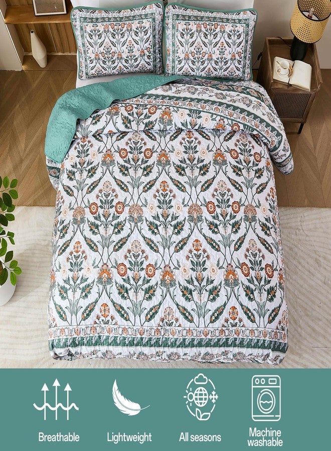 DJY Queen Size Quilt Sets, Green Floral Quilt Set Queen 3 Pieces Boho Bedspread Coverlet Set with 2 Pillowcases Soft Lightweight Microfiber Bedding for All Season (96"x90") - Image 4