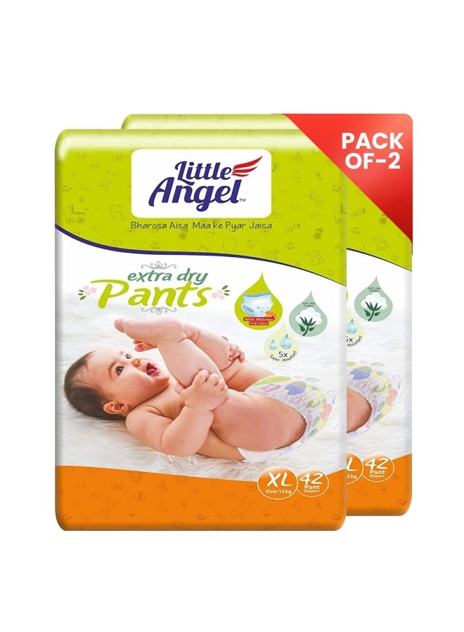 Little Angel Extra Dry Baby Pants Diaper, Extra Large (XL) Size, 84 Count, Super Absorbent Core Up to 12 Hrs Protection & Wetness Indicator, Pack of 2, 42 count/pack, Over 12kg