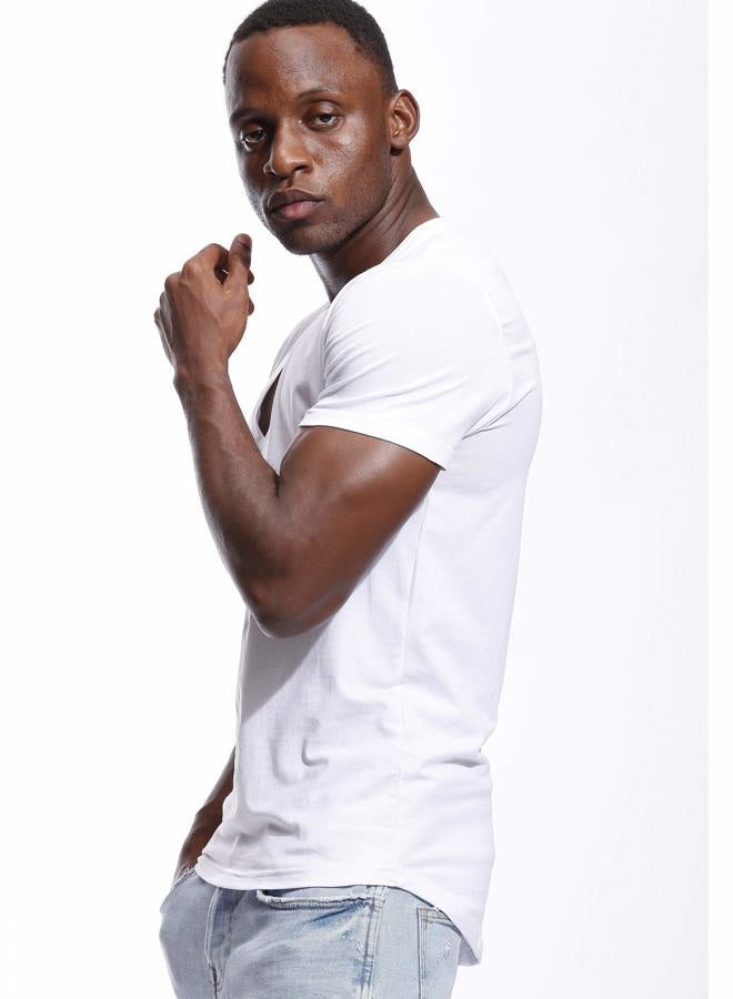 Zbrandy Deep V Neck T Shirt for Men Low Cut Vneck Tee Invisible Tshirt Vee Top Scoop Hem, White - Deep V, M - Image 2