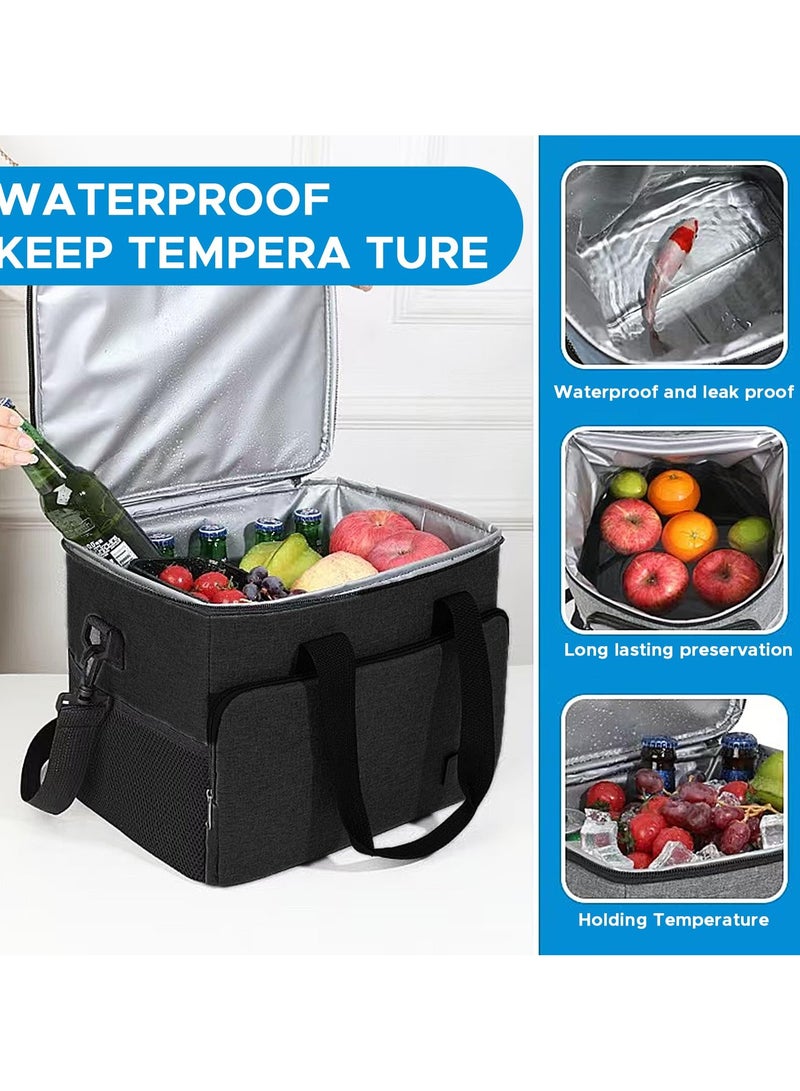كيلا حقيبة غداء للنساء/الرجال، حقيبة غداء مزدوجة مقاومة للتسرب وناعمة معزولة ساخنة وباردة، طول قابل للتعديل، مناسبة للمكتب والنزهات والسفر وحقيبة غداء الشاطئ، كبيرة، أسود (22 لتر/5.8 جالون) - Image 5