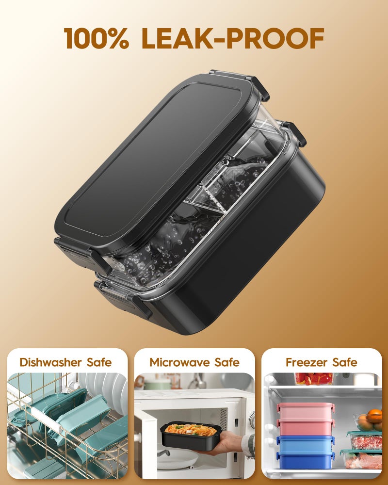 KEMETHY Adults Bento Lunch Box Set with Thermo Bag, 74oz Stackable Leak-proof 3-tiers Bento Box, Built-in Utensil and Sauce Container for Work, School, Dining Out (Black) - Image 5