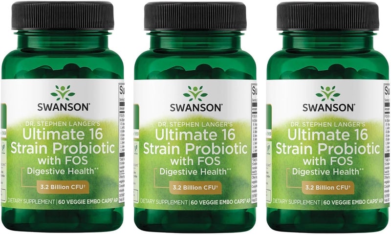 Swanson Dr Stephen Langers Formula  Natural Probiotic wPrebiotic FOS  16Strain Supplement Promoting Digestive Support w 32 Billion CFU per Capsule  60 Veggie Capsules 3 Pack