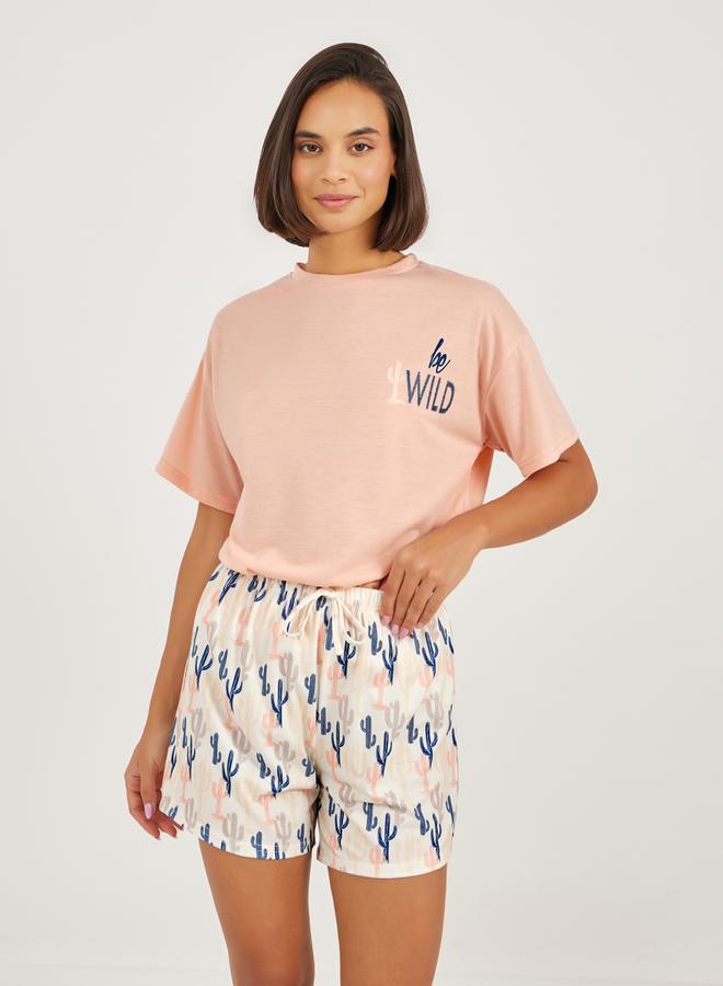 Styli Be Wild Graphic T-Shirt and Cactus Print Shorts Set  - Image 4