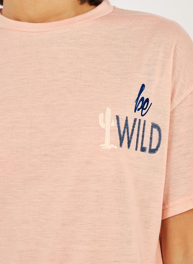 Styli Be Wild Graphic T-Shirt and Cactus Print Shorts Set  - Image 3