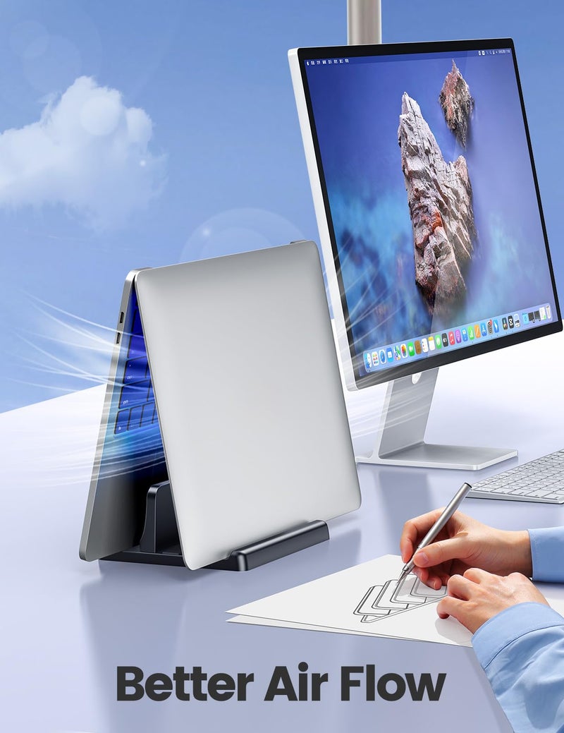Vaydeer Vertical Laptop Stand Holder Organizer Plastic Adjustable Desktop Notebook Dock Space-Saving 3 in 1 for All MacBook Pro Air,Mac,HP,Dell,Microsoft Surface,Lenovo,up to 17.3 inches (Black) - Image 3
