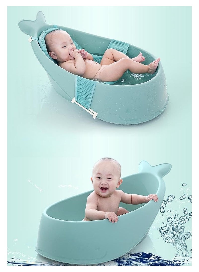 بلومنغ تايم حوض استحمام للأطفال مع وسادة سجادة حمام، حوض استحمام للأطفال على شكل حوت مع فتحة تصريف، حوض استحمام مانع للانزلاق للرضع الذكور والإناث - Image 4