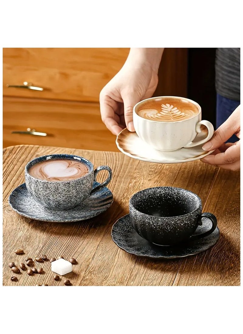 Qahwa Black ceramic cup with saucer with scattered white dots, perfect for use  - Image 2