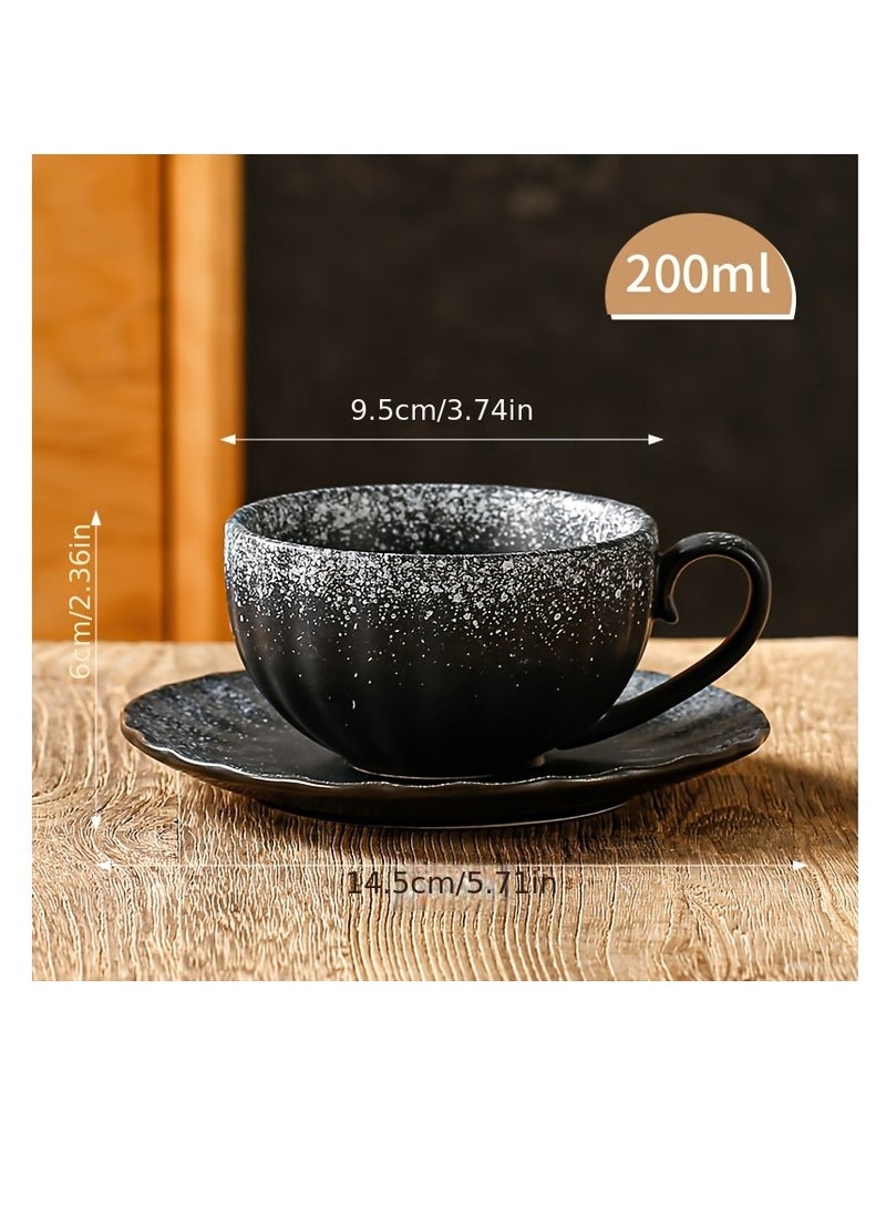 Qahwa Black ceramic cup with saucer with scattered white dots, perfect for use  - Image 3
