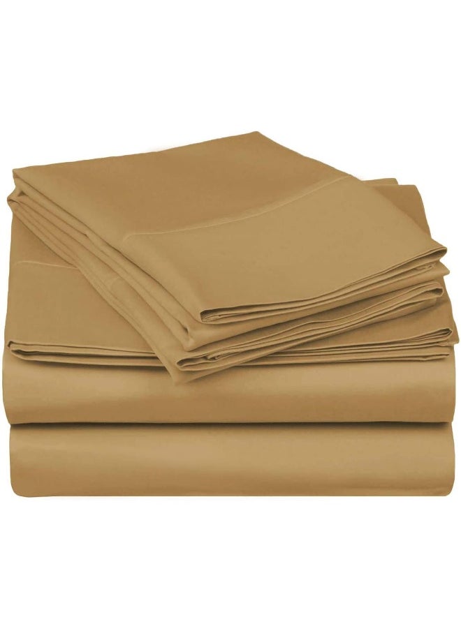 Superior Superior 530 Thread Count, Combed Cotton, Single Ply, California King 4-Piece Sheet Set, Solid, Cafe  - Image 2