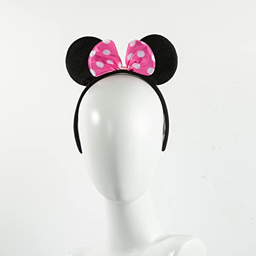 CHuangQi Mouse Ears Headband 2pcs, Solid Black and Pink Bow with Polka Dot, Party Favors - Image 3