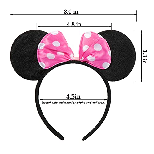CHuangQi Mouse Ears Headband 2pcs, Solid Black and Pink Bow with Polka Dot, Party Favors - Image 2