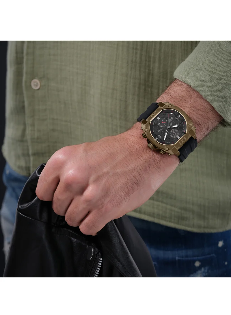 بوليس Norwood Black Sunray Dial Black Silicone Strap Gents Chronograph Watch With Stainless Steel Case