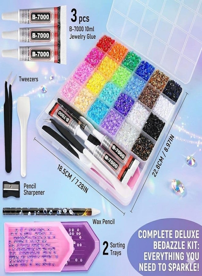 SELOME 24000Pcs Rhinestones Bedazzling Kit with 24 Colors 3mm AB Resin Flatback Gems, 3 x 10ml B7000 Jewelry Glue, Tweezers, Pickup Pen, Sorting Tray & Sharpener for Nail Art, Crafts, Clothes, Shoes & DIY Decoration - Image 2