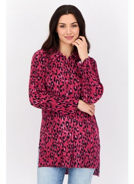 Women Pointed Neck Long Sleeve Animal Print Blouse, Multicolor