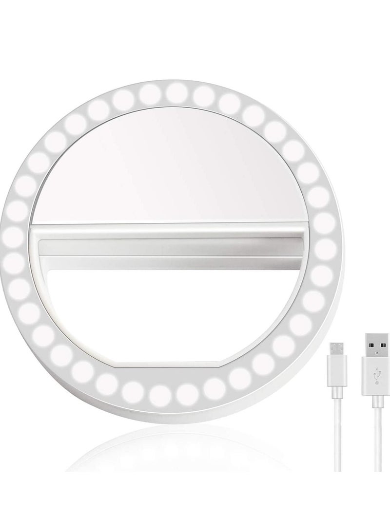 Selfie Ring Light, Rechargeable Portable Clip-on Selfie Fill Light with 36 LED for Smart Phone Photography, Camera Video, Girl Makes up (White-B, 36LED) - Image 3
