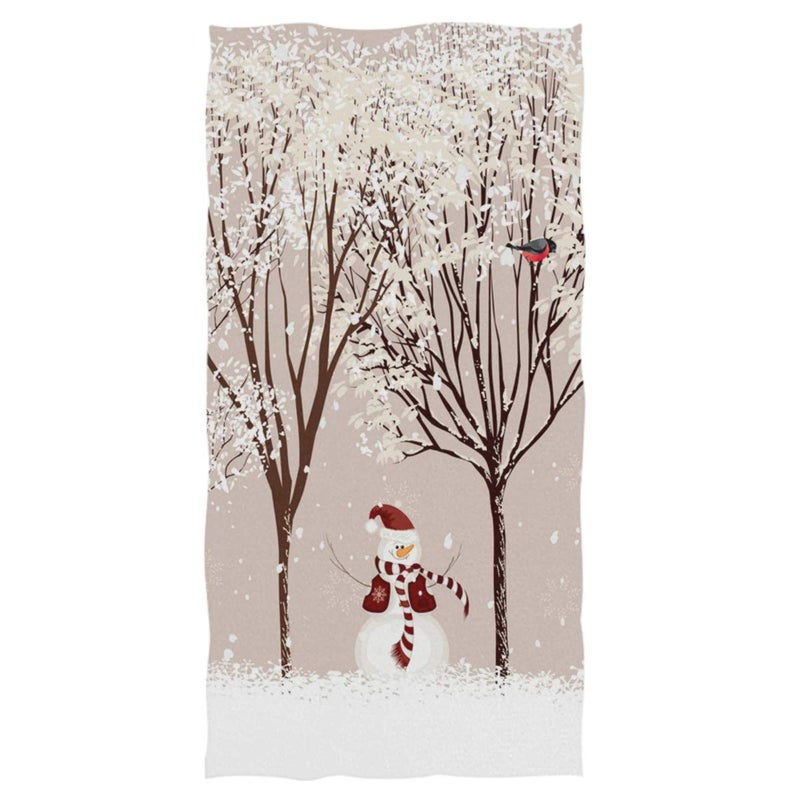 Winter Snowman Bird Tree Snow Hand Towels 16x30 in Bathroom Towel Christmas Xmas Small Bath Towel for HandFaceGym and Spa Bathroom Decor Gifts