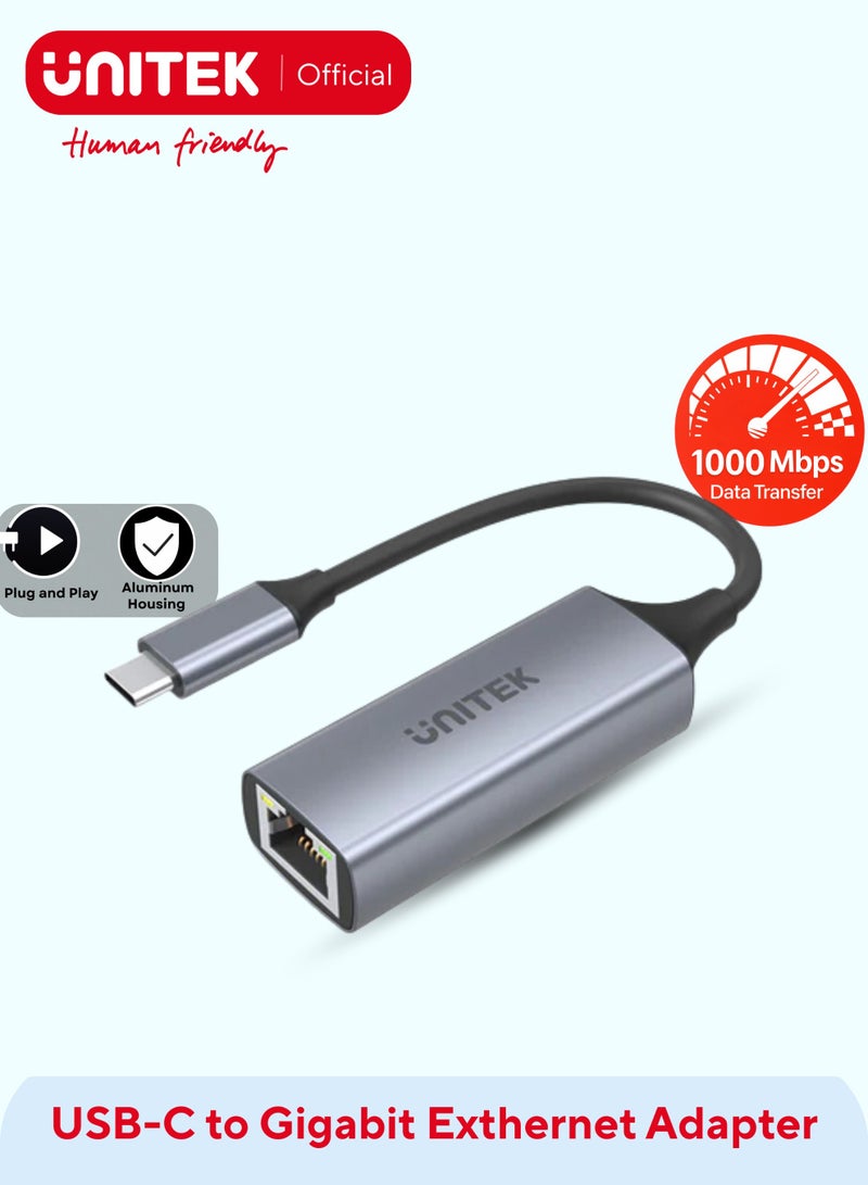 UNITEK USB C To Ethernet Adapter Gigabit RJ45 Wired Network Thunderbolt 3 LAN Compatible with MacBook Surface Pro iPad Pro 2021 Switch PS5 XPS15 13 Galaxy Tabs  - Image 1