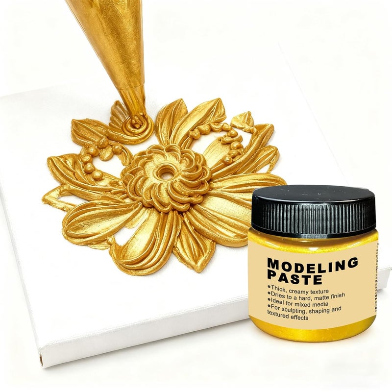 JAJADO Golden Modeling Paste for Textured Art 3.53Oz/100ml with 5pcs Bag, 3D Sculpture Painting Paint, Acrylic Medium, Texture Paste for Craft, Stencils for Painting, Ideal for Wood/T-Shirts/Glass/Stone - Image 2