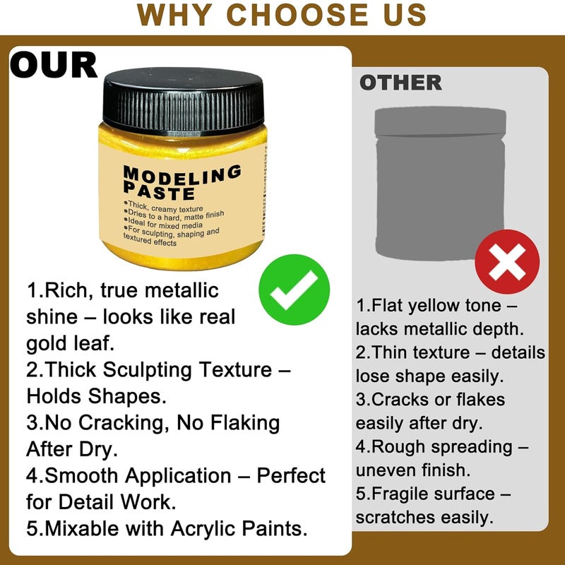 JAJADO Golden Modeling Paste for Textured Art 3.53Oz/100ml with 5pcs Bag, 3D Sculpture Painting Paint, Acrylic Medium, Texture Paste for Craft, Stencils for Painting, Ideal for Wood/T-Shirts/Glass/Stone - Image 5