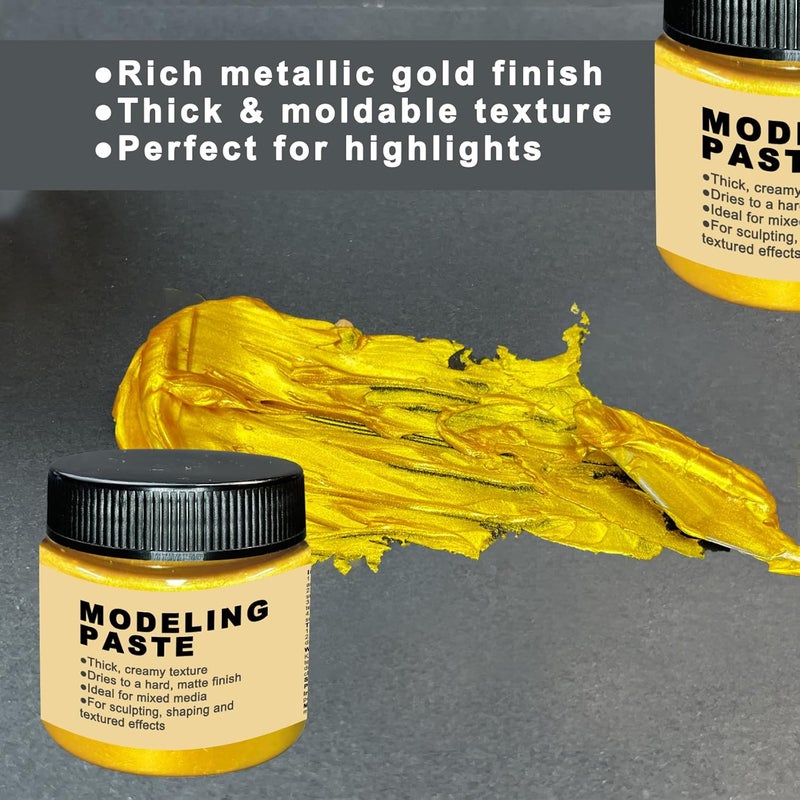 JAJADO Golden Modeling Paste for Textured Art 3.53Oz/100ml with 5pcs Bag, 3D Sculpture Painting Paint, Acrylic Medium, Texture Paste for Craft, Stencils for Painting, Ideal for Wood/T-Shirts/Glass/Stone - Image 3