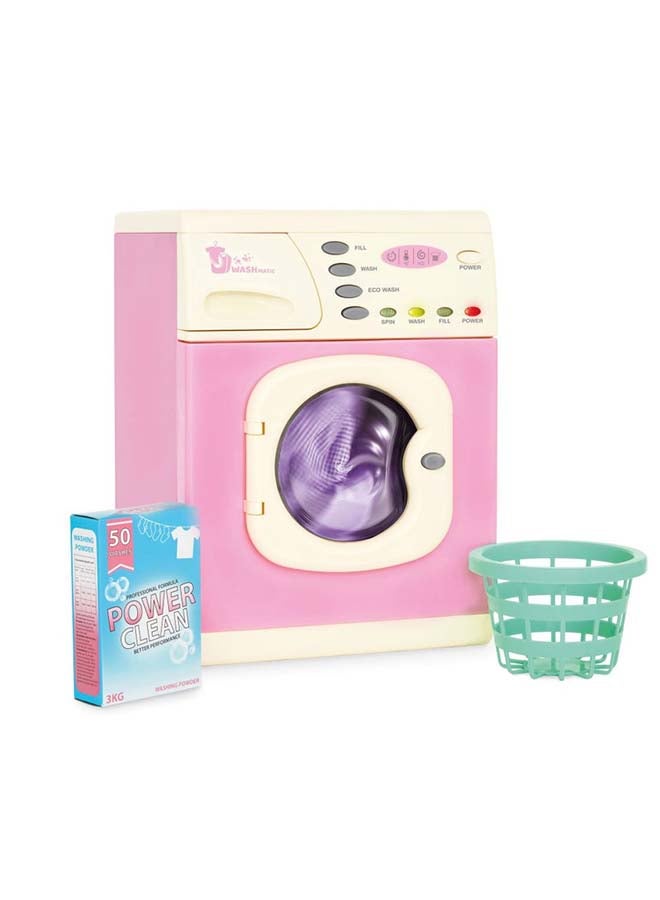 CASDON Electronic Washer: Toy Washer With Spinning Drum, Lights, Sounds, And Accessories. For Children Aged 3+, Pink - Image 1