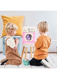 CASDON Electronic Washer: Toy Washer With Spinning Drum, Lights, Sounds, And Accessories. For Children Aged 3+, Pink  - Image 4