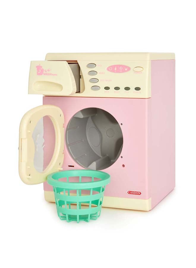 CASDON Electronic Washer: Toy Washer With Spinning Drum, Lights, Sounds, And Accessories. For Children Aged 3+, Pink - Image 3