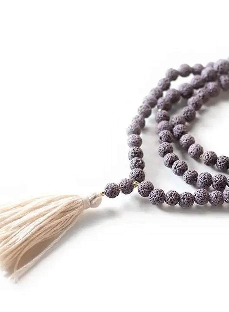 أم أم أيه من معدن الإنسان سبحة فواحة المكونة من الأحجار البركانية مع شرابة - رمادي - Image 2