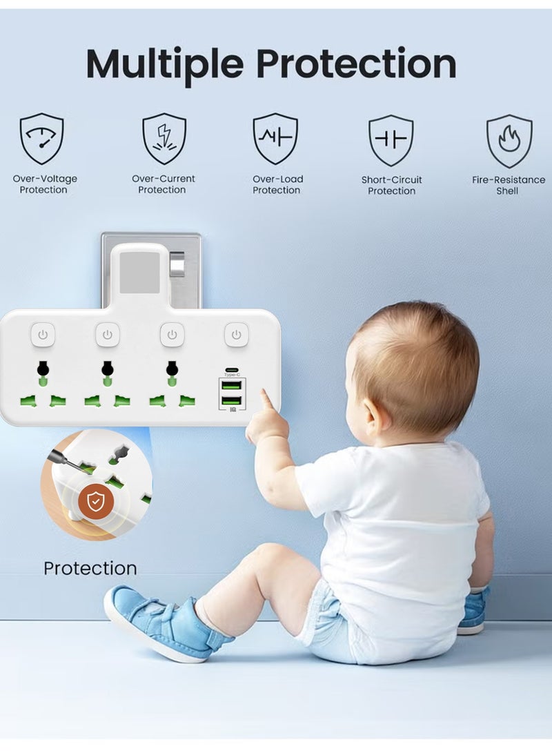 JINFANLI British standard one-to-multi-hole universal socket conversion socket multi-function travel socket wireless outlet USB socket strip - night light type - Image 2