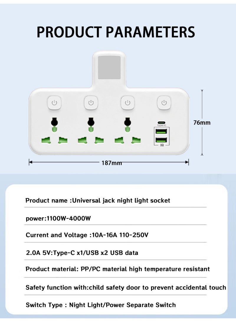 JINFANLI British standard one-to-multi-hole universal socket conversion socket multi-function travel socket wireless outlet USB socket strip - night light type - Image 3