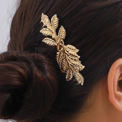 Peora Gold Plated Leaf Design Hair Comb Slides Elegant Hair Pin Stylish Fashion Jewellery Gift For Girls & Women - Image 2