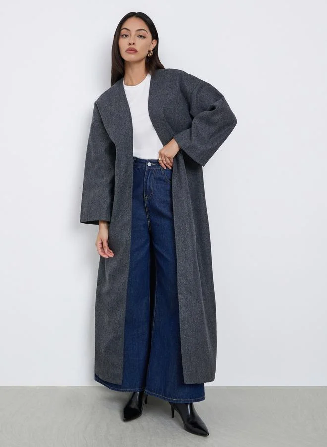 Amirah Grey Wool Look Open Front Abaya