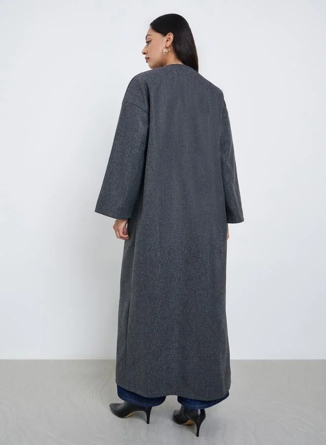 Amirah Grey Grey Wool Look Open Front Abaya for Women | Best Price UAE